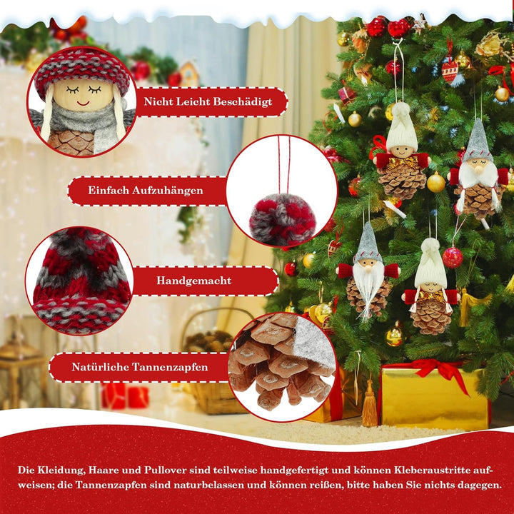 Wichtel Klein Weihnachtsbaumschmuck,8 Stück Tannenzapfen Weihnachtsbaum Anhänger,Weihnachtswichtel K