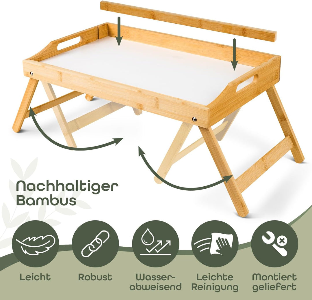 Blumtal Betttablett aus Bambus mit Holzstrebe für Tablets/Handys - Frühstückstablett fürs Bett - Bet