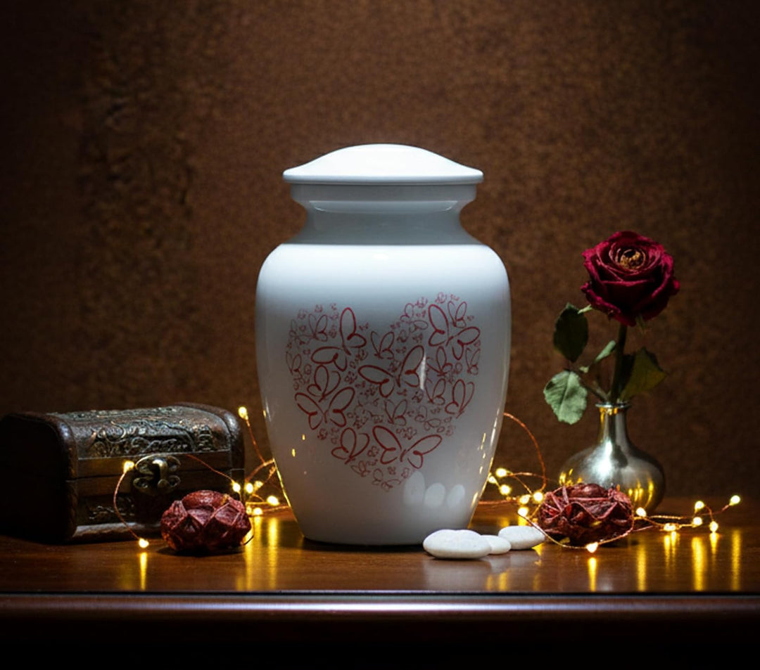 eSplanade Metall-Urnen-Gedenkglas-Behälter (weisser Druck), Weisser Druck