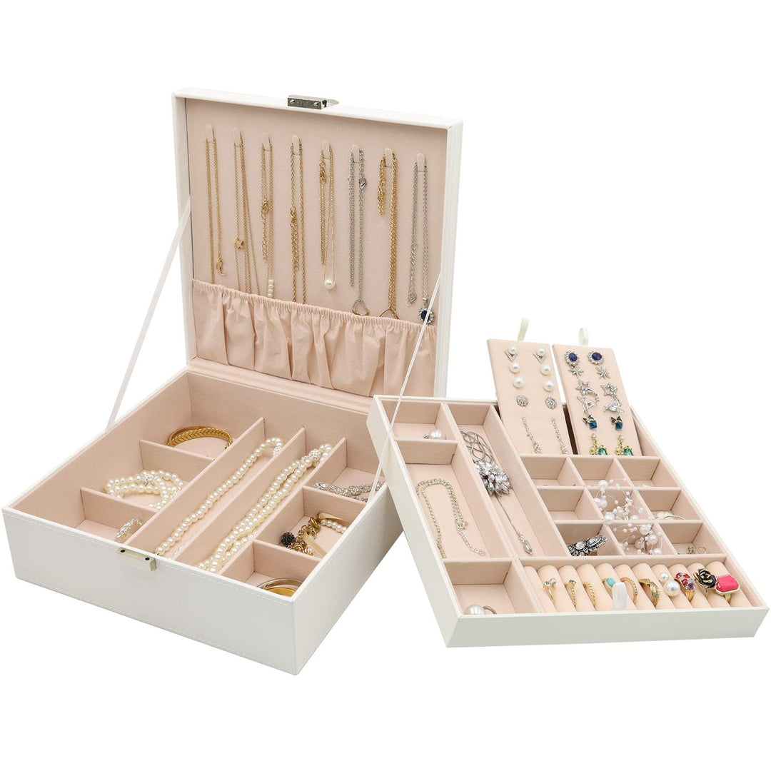 ProCase Schmuckschatulle Damen Leder, Schmuckkästchen mit 2 Ebenen Schmuckkasten Schmuckkoffer Schmu