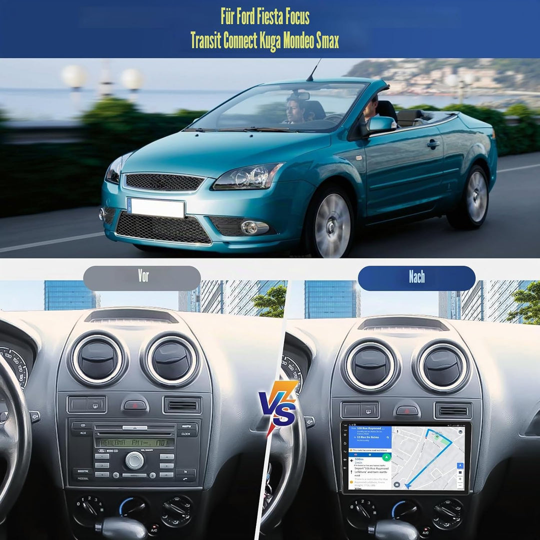 CAMECHO 8-Kern Android 15 Qualcomm 4+64G Autoradio für Ford Fiesta Focus Transit Connect Kuga Mondeo
