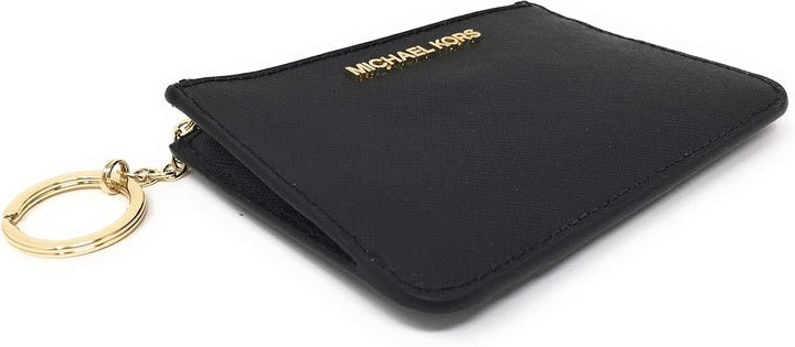 Michael Kors Jet Set Travel Small Top Zip Coin Pouch with ID Holder in Saffiano Leather Schwarz, Sch