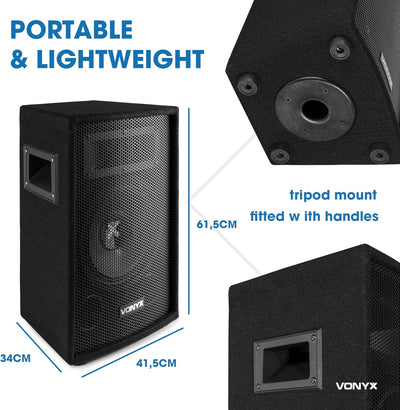 Lautsprecherset - Vonyx 12" Lautsprecherset mit 2X SL12 Lautsprechern 600 Watt (1200 Watt gesamt) fü