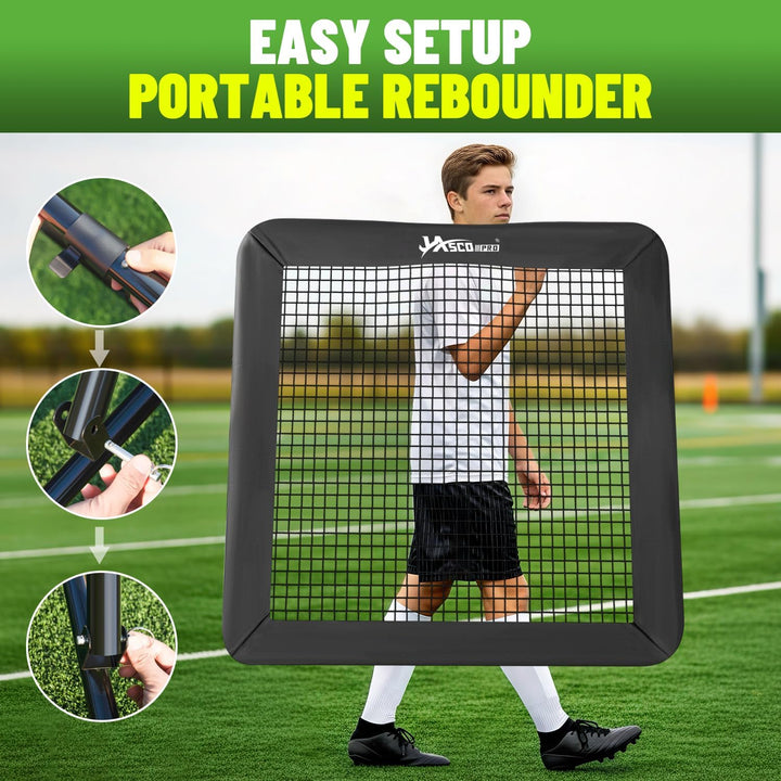 Rebounder für Fussball, 6-Fach verstellbares Rebounder-Netz mit Schutzrand & Heringen, Soccer-Traini