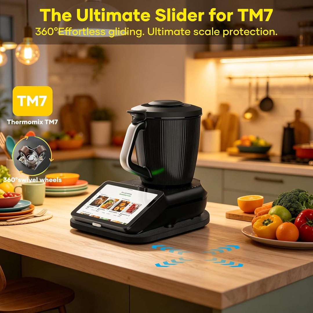 Gleitbrett für Thermomix TM7 mit 360° Lenkrollen, Beweglich in Alle Richtungen & Waagenschutz, Rollb