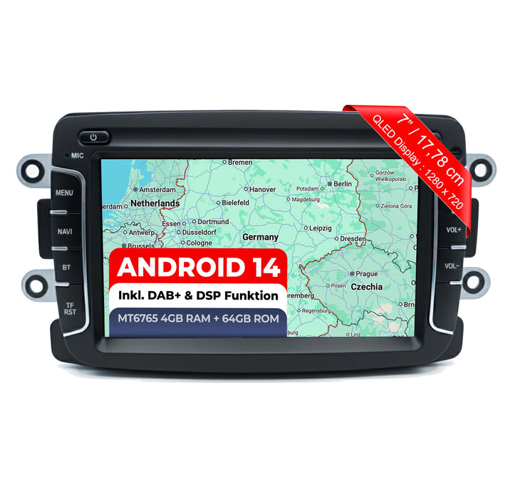 M.I.C. AR7-L2 Android 14 Autoradio mit Navigation: MT6765V, 4GB+64GB, 7 Zoll QLED Display, SIM, Appl
