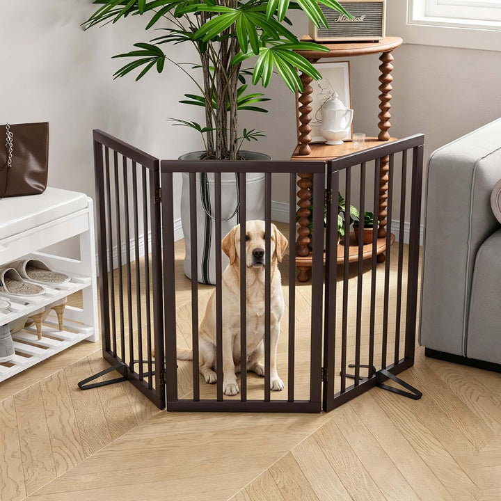 Semiocthome Absperrgitter für Hunde, 3-Panel Hundegitter, ausgestattet mit 2 Metallstützen, 82 cm ho