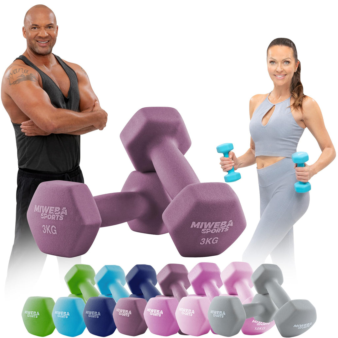 Miweba Sports Neopren Hantelset NKH100 | 𝐏𝐫𝐨𝐟𝐢 Hanteln - 0.5-10.0 Kg - Hexagon Hanteln Set - Kurzhan