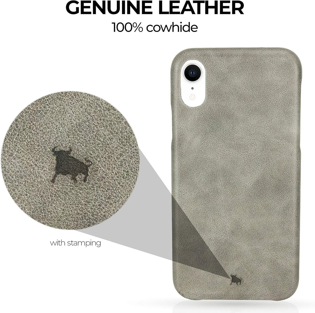 BULLAZO Menor Classic – Edle Hülle aus Leder, Kompatibel mit iPhone XR 10R, Grau, Grau