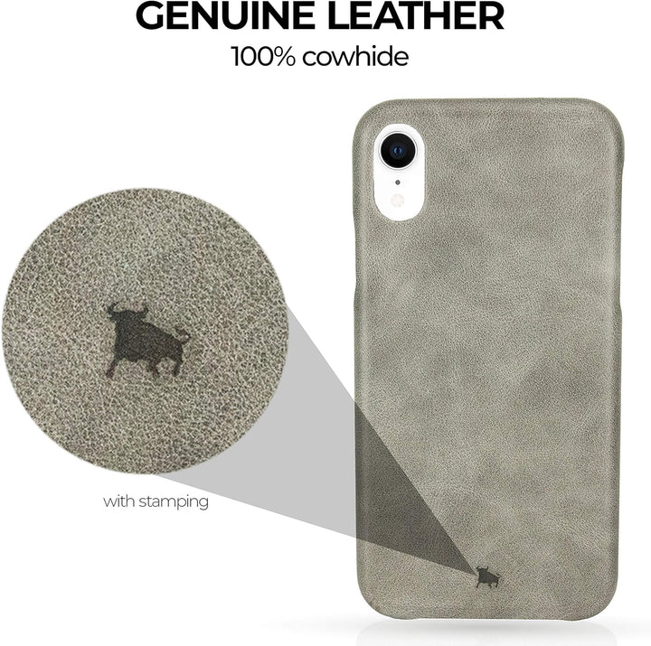 BULLAZO Menor Classic – Edle Hülle aus Leder, Kompatibel mit iPhone XR 10R, Grau, Grau