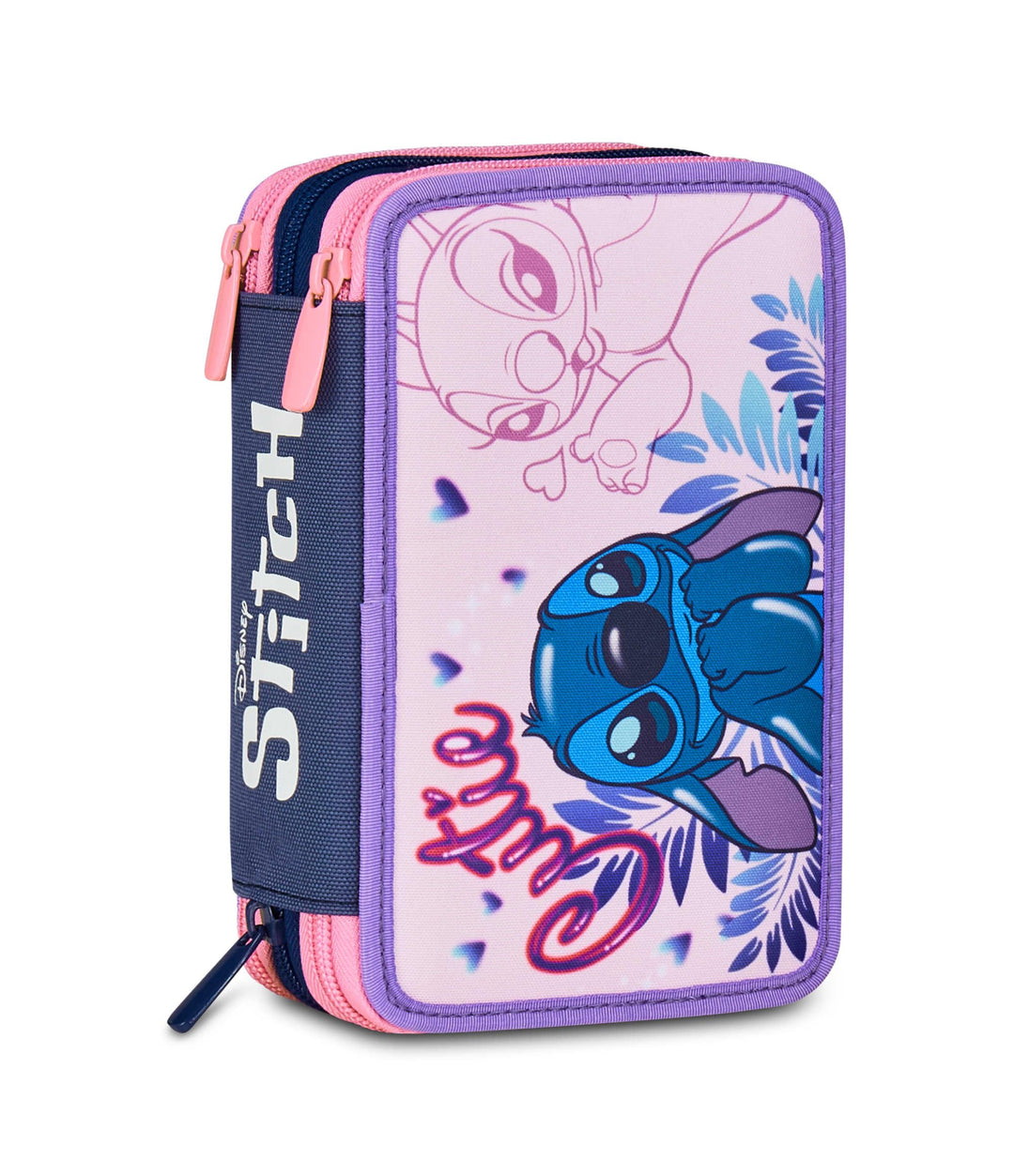 Disney Federmäppchen für die Schule mit 3 Fächern, Lila & Stitch – 2CUTE, mehrfarbig – Federmäppchen