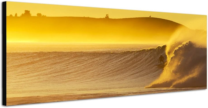 Paul Sinus Art Panoramabild auf Leinwand und Keilrahmen 150x50cm Neuseeland Meer Wellen Morgendämmer