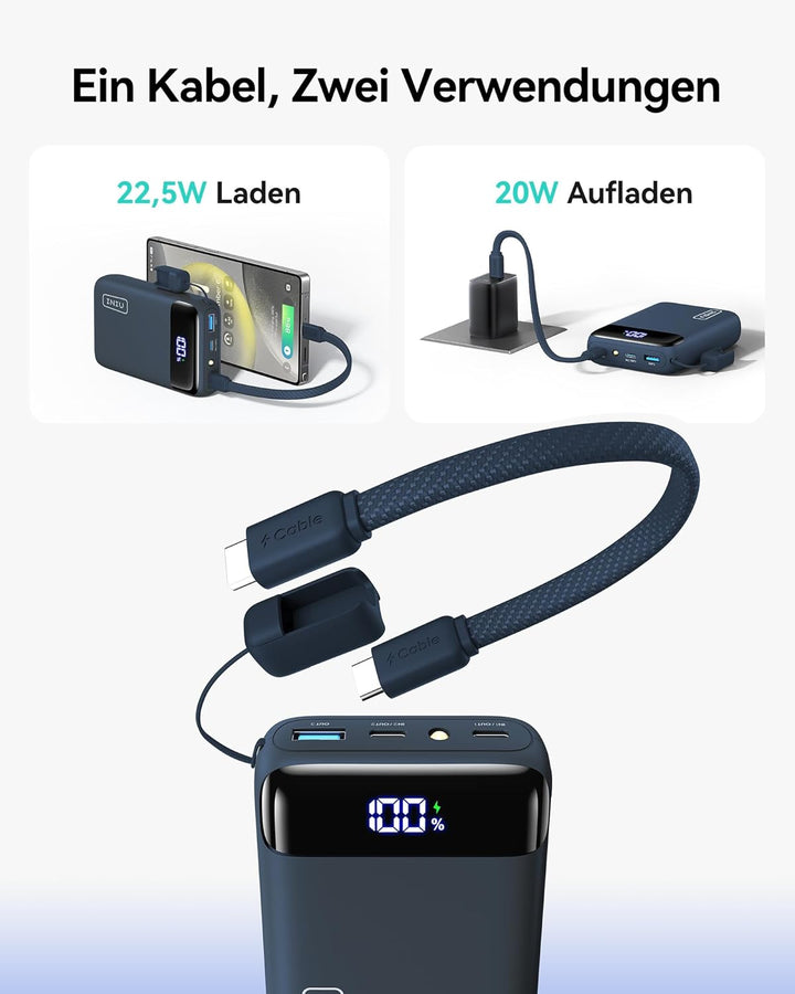 INIU Power Bank, Ultra Klein 20000mAh 22.5W Schnellladefunktion Power Bank, USB-C In&Out Externe Han