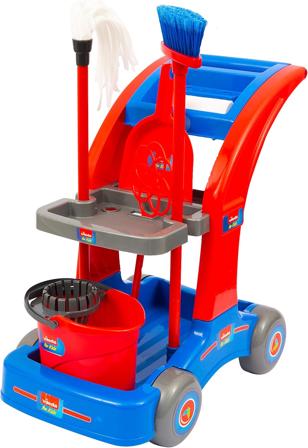 Grandi Giochi - Vileda for Kids Maxi Reinigungswagen mit Mopp, Besen, Schaufel, Eimer, Wischlappen u