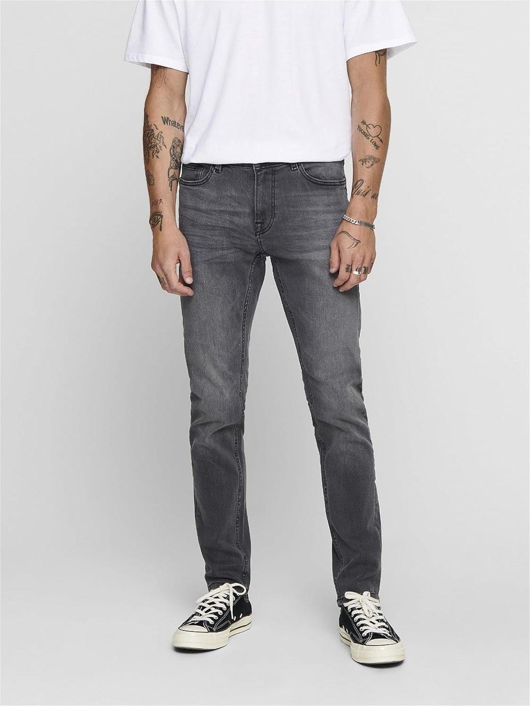 ONLY & SONS Male Skinny Jeans ONSWARP Niedrige Taille Skinny Fit Jeans 28W / 32L Grey Denim, 28W / 3