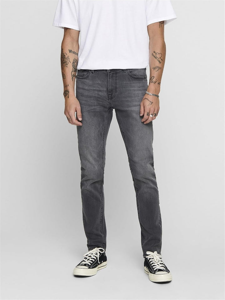 ONLY & SONS Male Skinny Jeans ONSWARP Niedrige Taille Skinny Fit Jeans 28W / 32L Grey Denim, 28W / 3