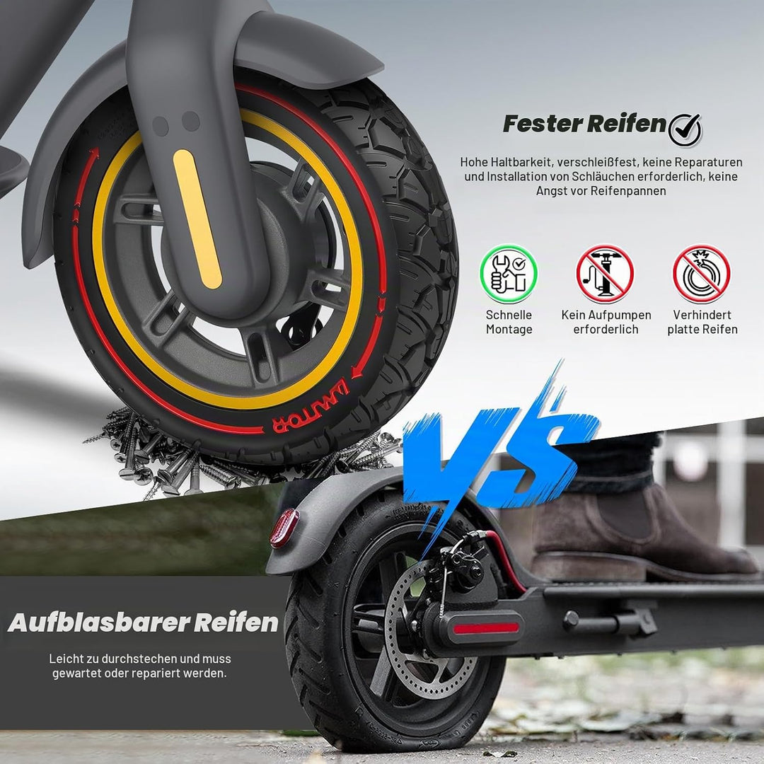 für Ninebot MAX G30 Vorderrad Komplettrad mit 60/70-6.5 Reifen Vollgummi, All-in-One 10x2.50-6.5 Vol