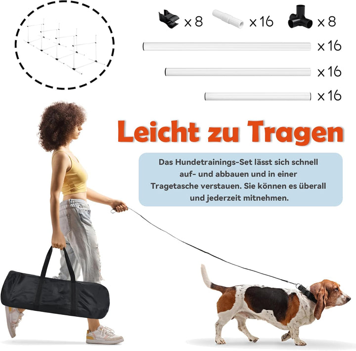 Agility Set Hunde Hürdenset Slalom Stangen Agility Ausrüstung für Hundetraining mit 4 x Hürden Höhen