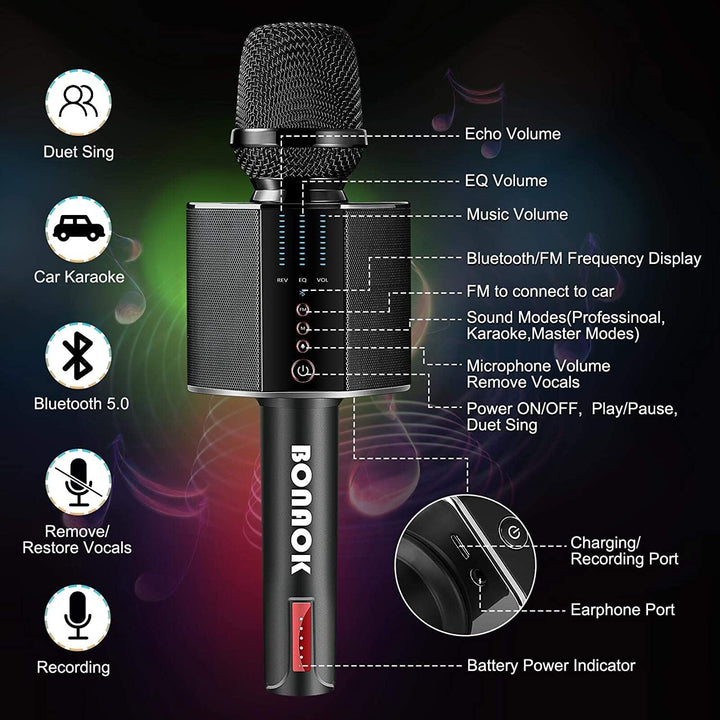 BONAOK Karaoke Mikrofon,Tragbares Kabelloses Bluetooth Karaoke Mikrofon System für Partys im Auto zu