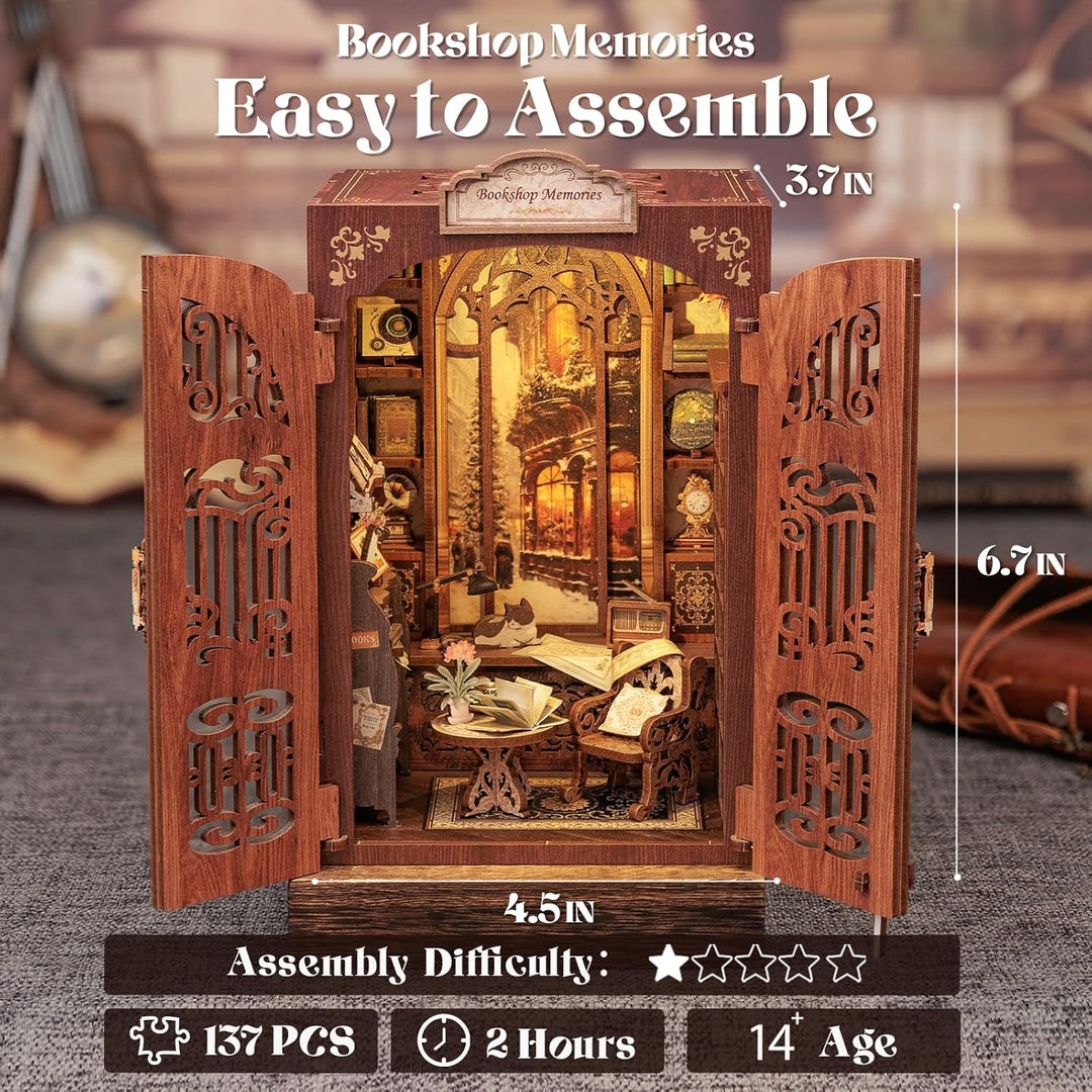 Fsolis Book Nook Kit -DIY Puppenhaus Holz Haus, Buch Ecke Miniatur Kit für Erwachsene Teens,DIY Mini