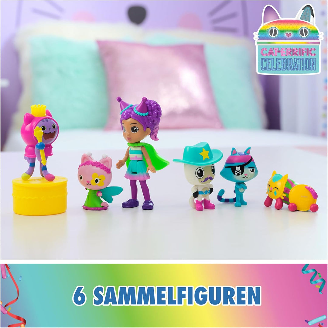 DREAMWORKS GABBY'S DOLLHOUSE - Party-Figuren Geschenkset, Party Gabby mit 6 Katzen-Figuren im festli