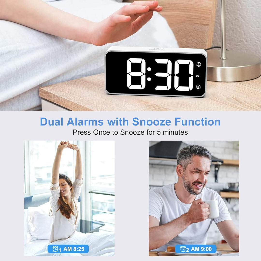 LATEC Wecker Digital, LED Digitaler Wecker mit 2 Alarme Snooze, Digital Uhr mit USB-Ladeanschluss, 0