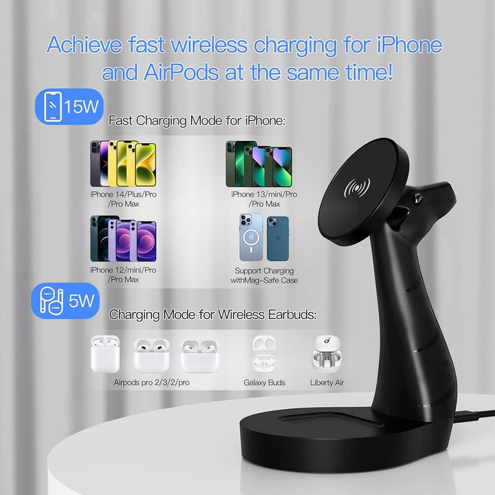 ALACOO 2-in-1 Induktive Ladestation für iPhone 17/16/15/14/13/12, Air Pods Pro/2/3/4 - Magnetische S