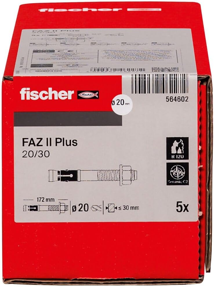 fischer Bolzenanker FAZ II Plus 20/30 gvz, Schwerlastanker mit hoher Tragfähigkeit, Ankerbolzen für