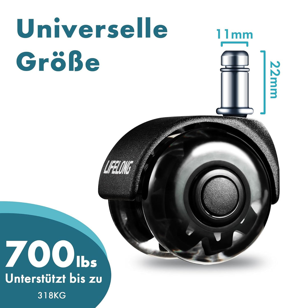 Bürostuhl Rollen, 5er Set Rollen für Bürostühle, 11x22mm Hartbodenrollen für Bürostuhl Stuhlrollen E