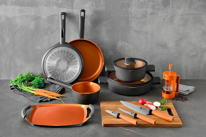 Set mit 3 Stück Kochtopf 24 + Stieltopf 16 + Pfanne 24 BRONZE SG
