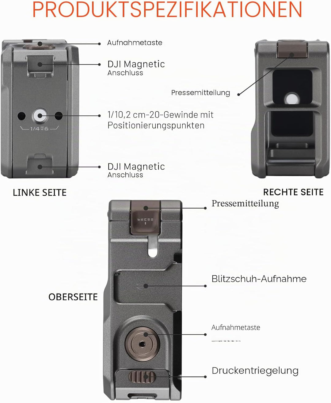 Tilta Full Camera Cage Kompatibel mit Osmo Action 3, Action 4 mit Adapterring für Filtereinsatz und
