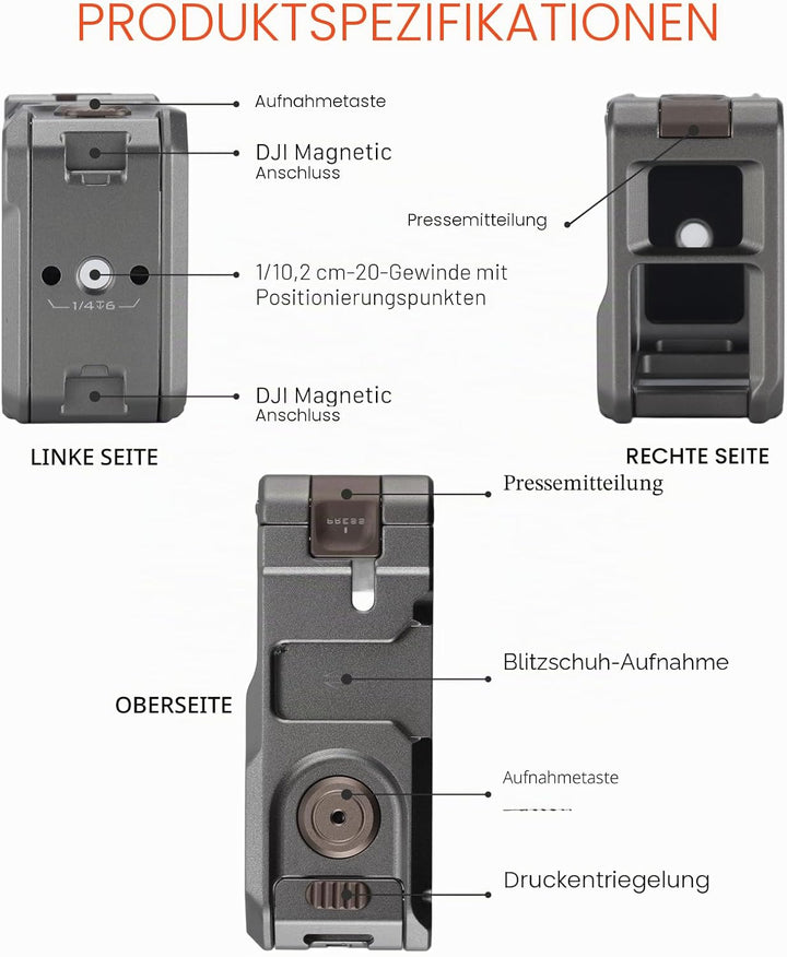 Tilta Full Camera Cage Kompatibel mit Osmo Action 3, Action 4 mit Adapterring für Filtereinsatz und