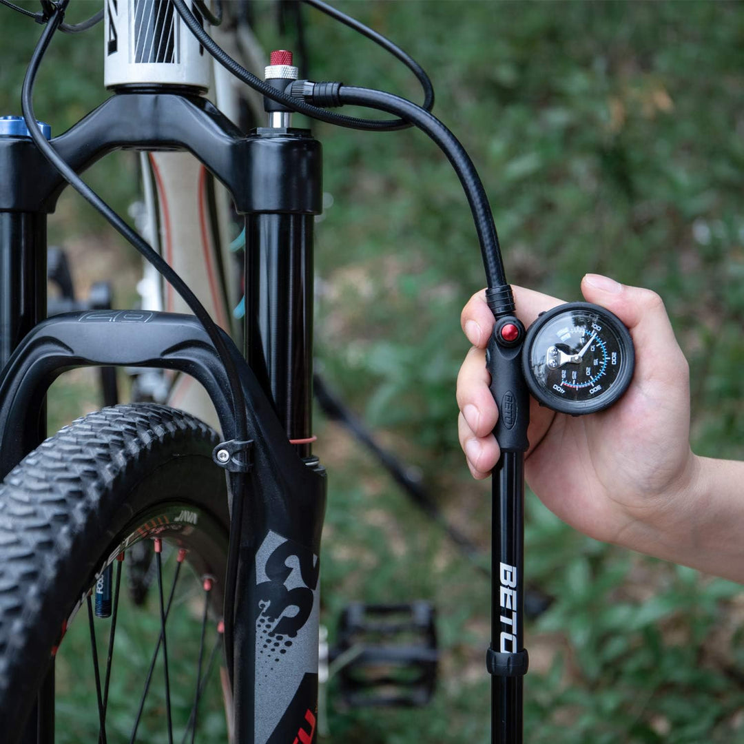 Beto Hochdruck-Stosspumpe – (400 PSI max) MTB Bike Shock Pump für Gabel & Hinterradaufhängung mit No