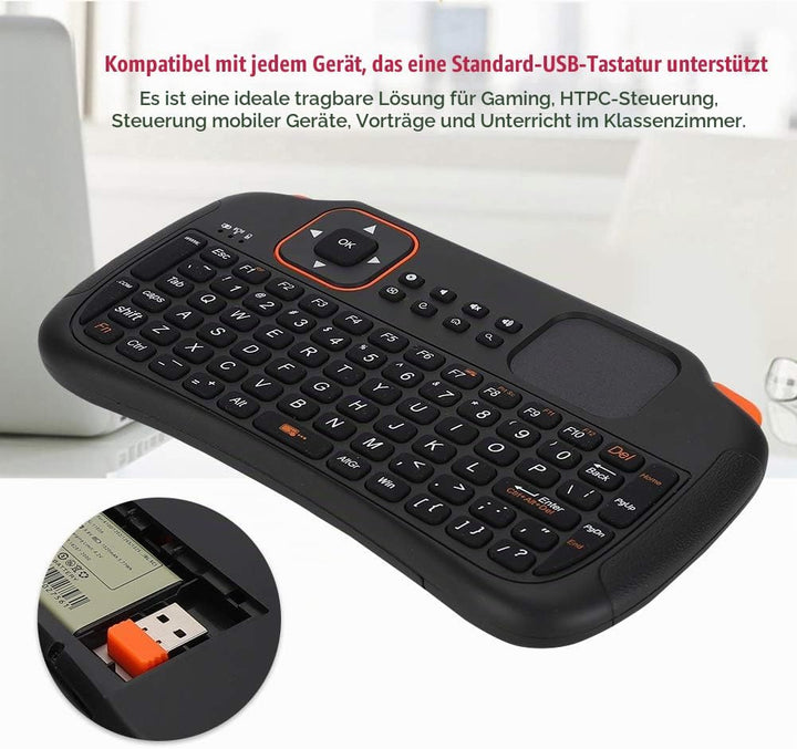 Annadue 2.4G Wireless Keyboard mit Touchpad, Tragbarer Wireless Keyboard Controller mit USB-Empfänge
