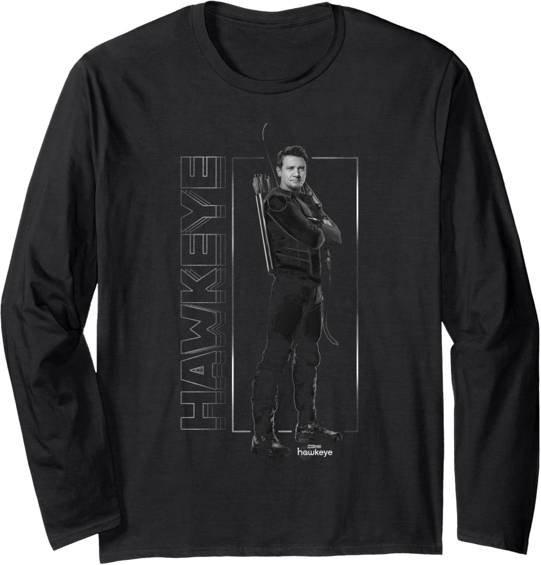 Marvel Hawkeye Disney Plus Black And White Hero Pose Langarmshirt