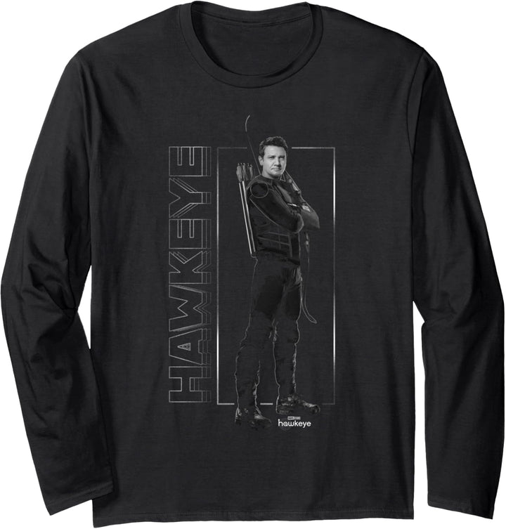 Marvel Hawkeye Disney Plus Black And White Hero Pose Langarmshirt