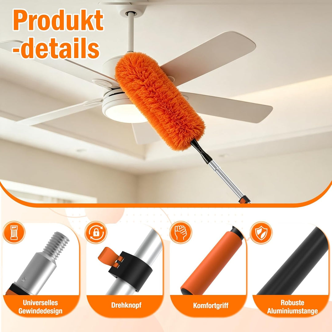 3,6M Staubwedel Teleskop Waschbar, Spinnwebenbesen mit Teleskopstiel, Fensterabzieher zum Reinigen v