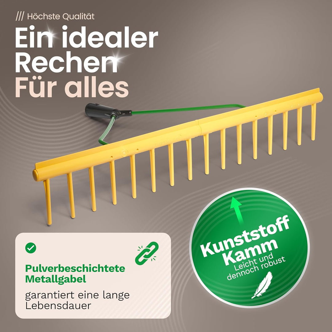 Novatool 2er Set Gartenrechen mit Abziehkante, 16 Zinken und Teleskop-Stiel bis 152cm, Arbeitsbreite