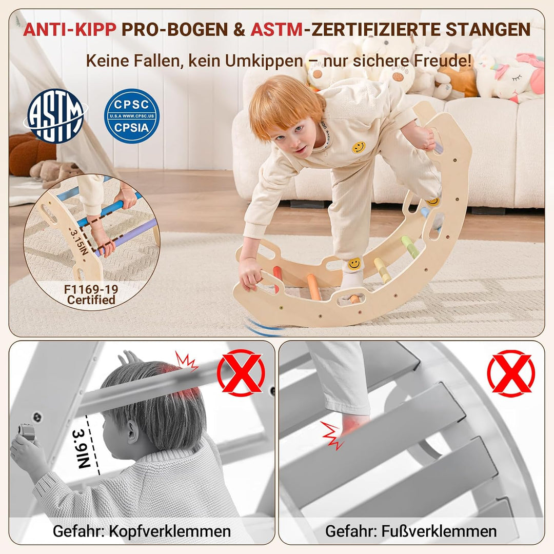 COSYLAND Klettergerüst Indoor L – Grosses Kletterdreieck Set mit Kletterbogen & Rutsche – 8-in-1 Mas