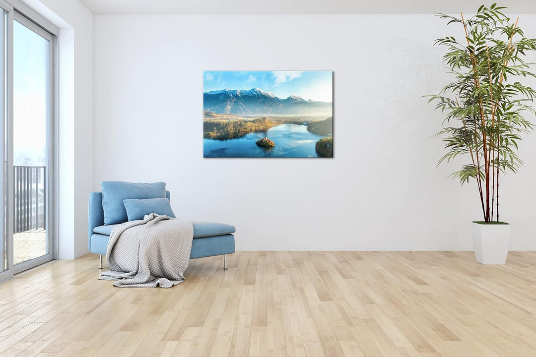 deyoli Bergsee in Slowenien Format: 100x70 als Leinwand, Motiv fertig gerahmt auf Echtholzrahmen, Ho