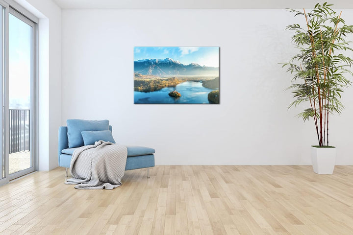 deyoli Bergsee in Slowenien Format: 100x70 als Leinwand, Motiv fertig gerahmt auf Echtholzrahmen, Ho