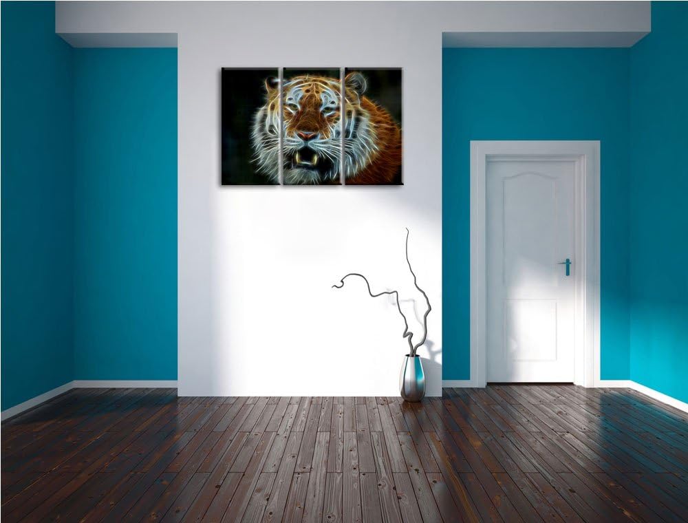Dark Tiger mit offenem Maul NewArt 3-Teiler Leinwandbild 120x80 Bild auf Leinwand, XXL riesige Bilde