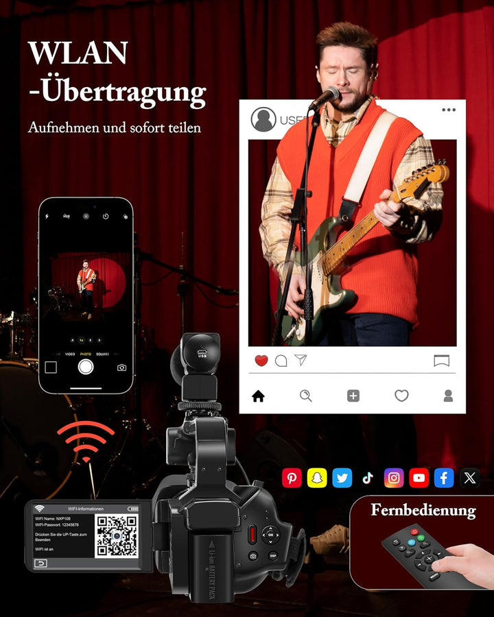 Videokamera Camcorder 6K 64MP 18X Digitalzoom Vlogging Camera mit IR Nachtsicht für YouTube, HD Webc