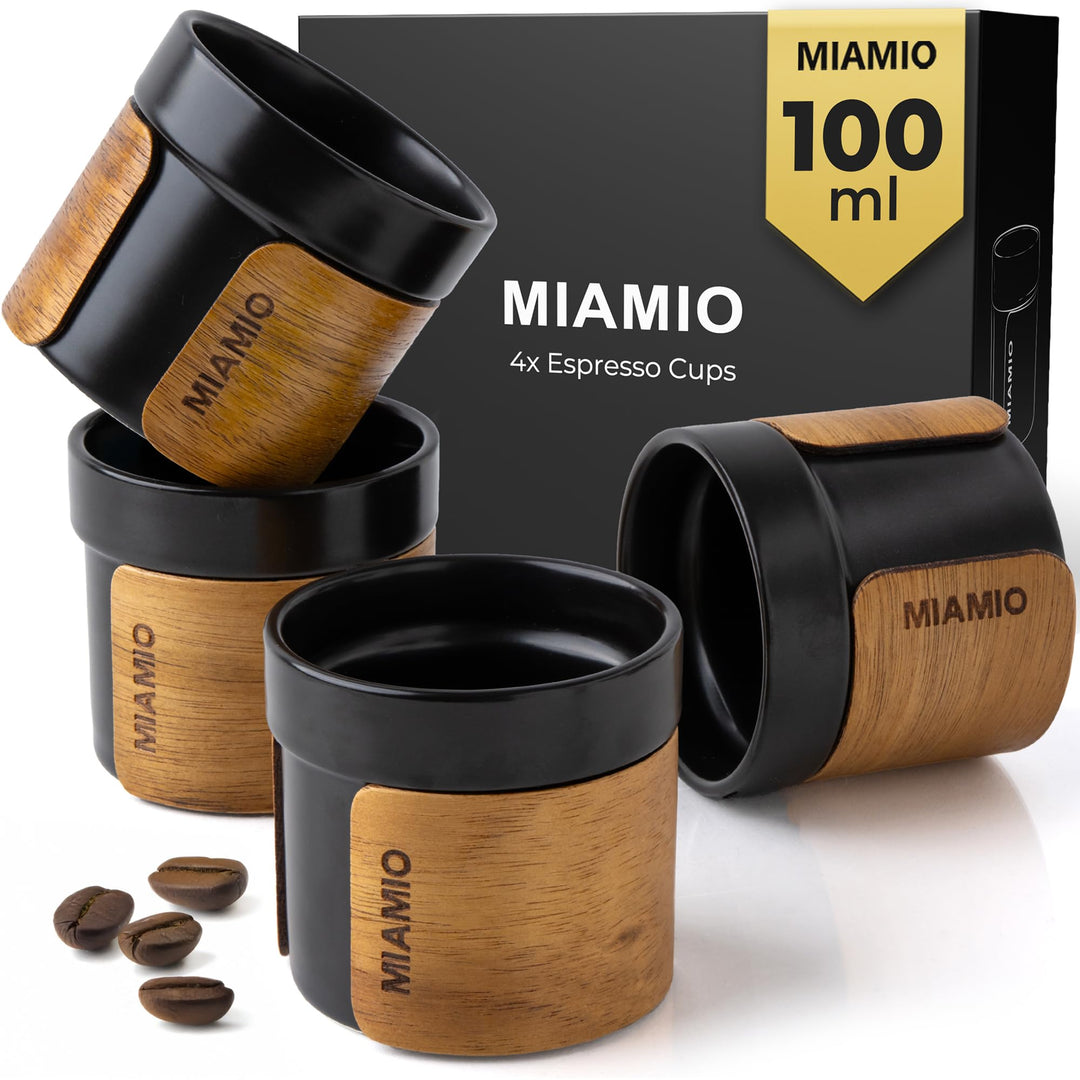 MIAMIO - Keramik Espressotassen/Espressobecher ohne Henkel (100ml)(Schwarz) | Kaffeebecher Keramik o