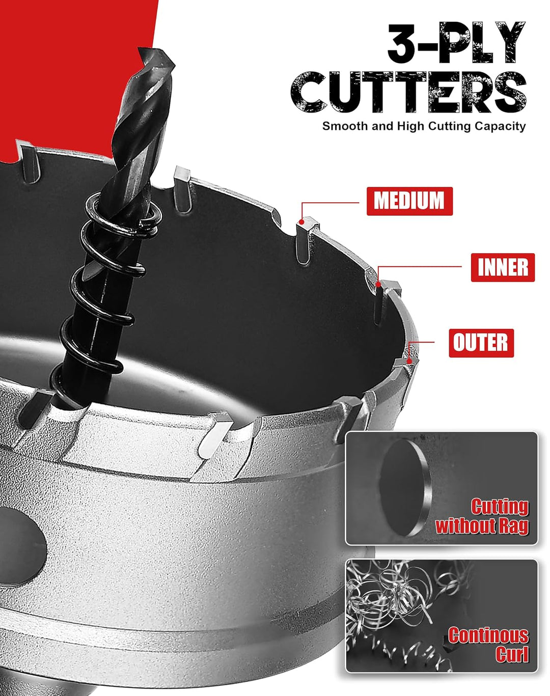 EZARC Lochsäge Hartmetall-Bohrer, Tiefer Schnitt Lochöffner für Löchern in Dick Edelstahl und Metall