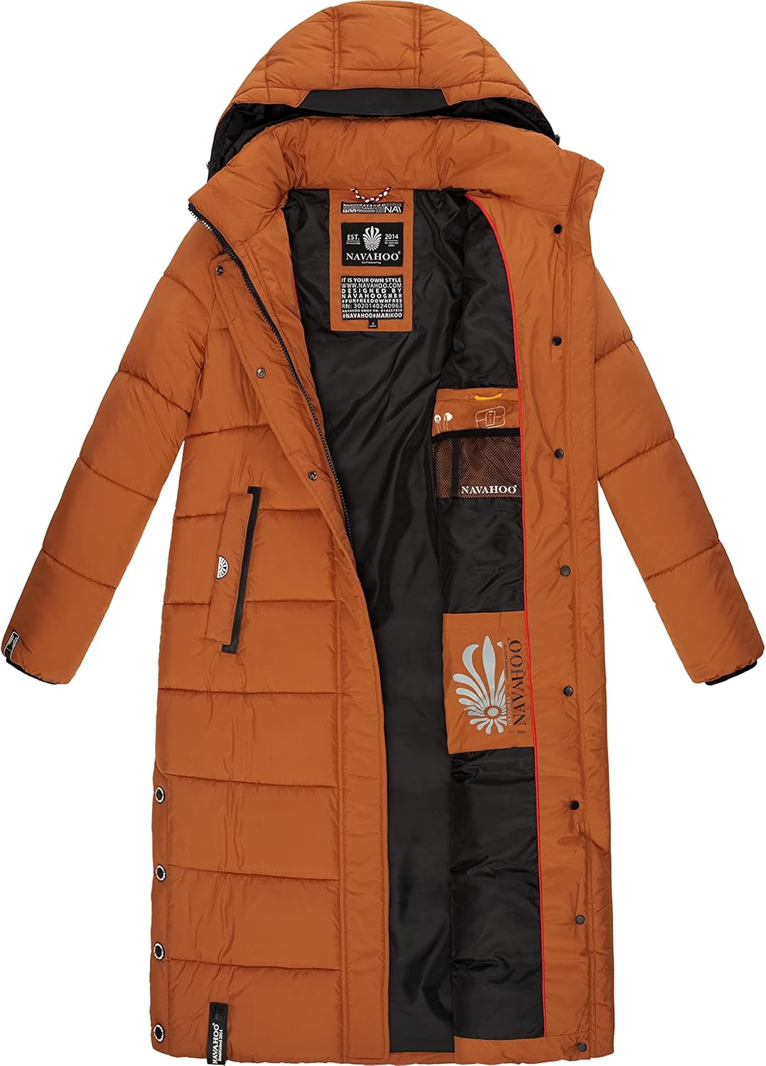 Navahoo Damen Wintermantel Warmer Steppmantel lang mit Abnehmbarer Kapuze Isalie XS-XXL XS Rusty Cin