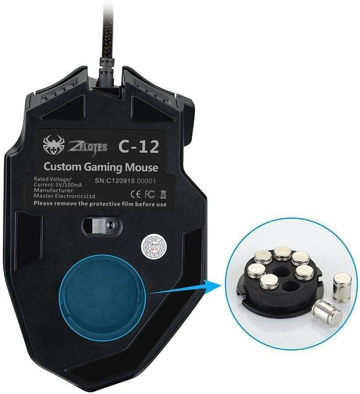 zelotes Kabelgebundene Gaming Maus mit 4000 DPI,12 programmierbarem Tasten,Verstellbarem Gewicht,RGB