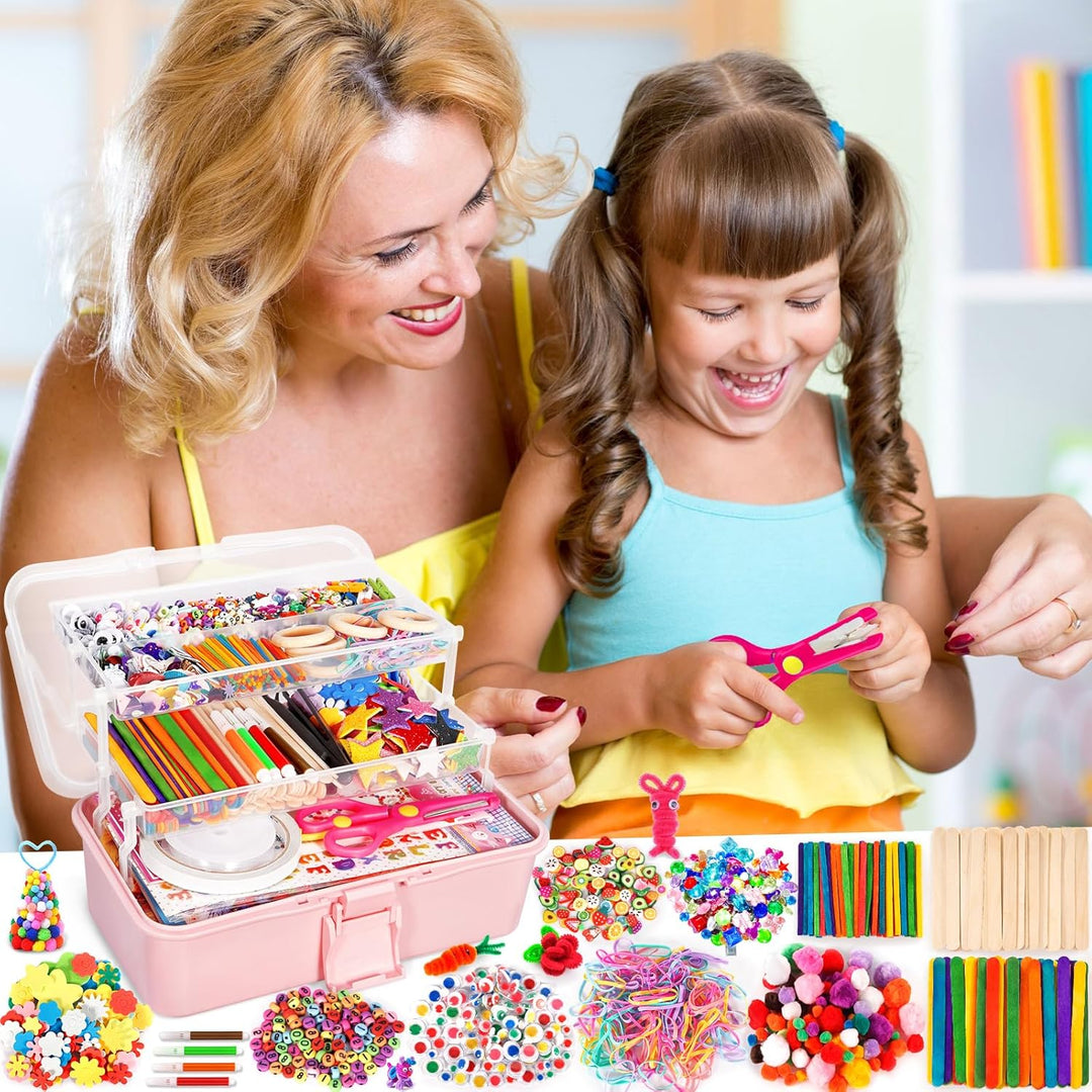 Purpledi 3600+ Stück Bastelset für Kinder Bastelmaterial in Bastelkoffer, Bastelset Kinder DIY Baste