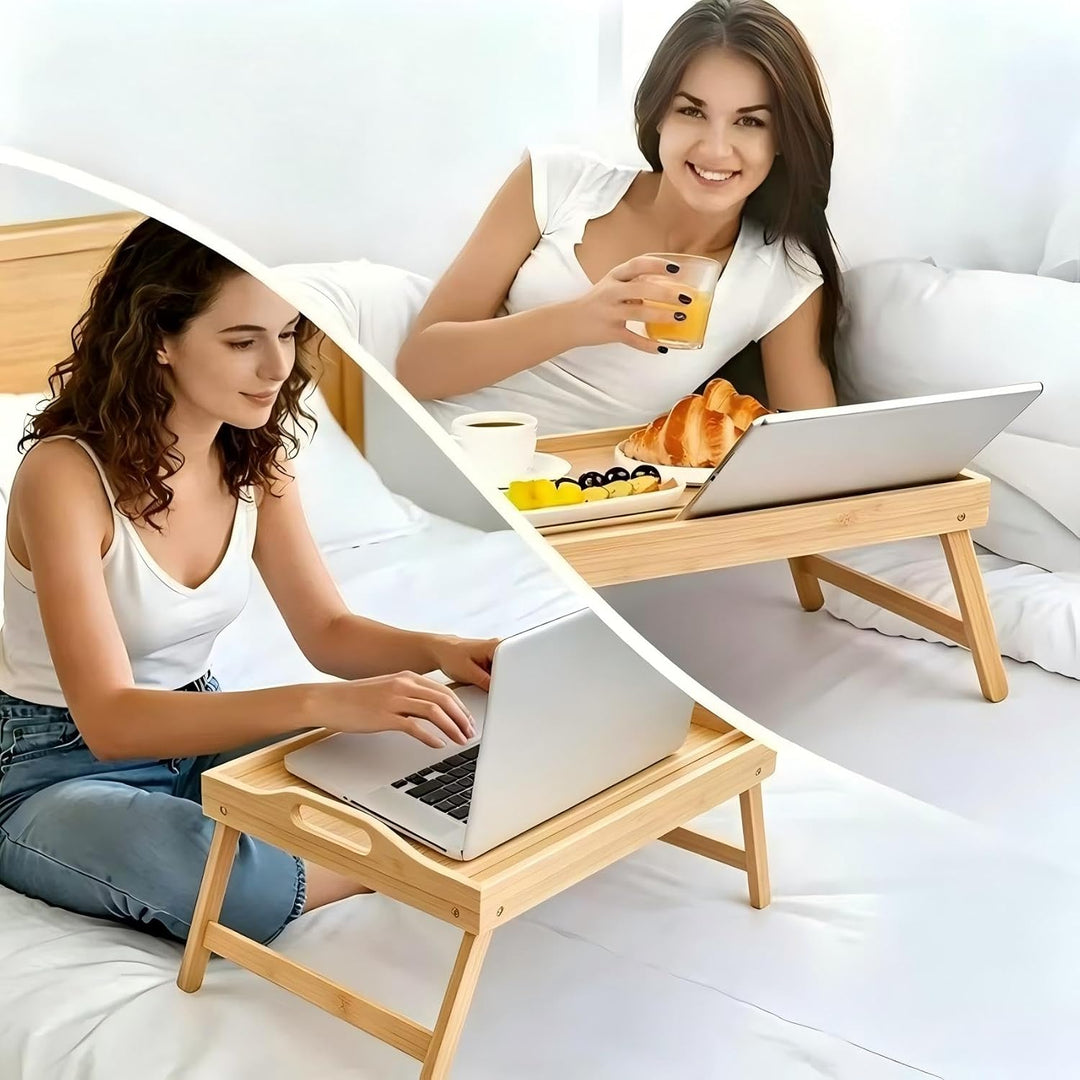 VASMIA Betttablett Tisch mit klappbaren Beinen, Bambus Frühstück im Bett Essen, Servieren oder Verwe