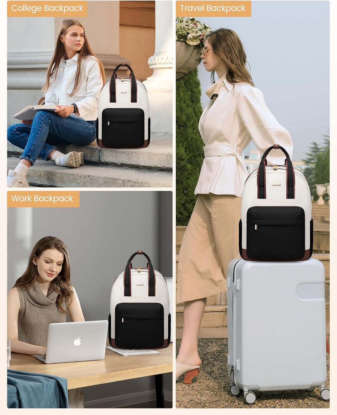 LOVEVOOK Rucksack Damen, 15,6 Zoll Laptop Schultasche Mädchen mit Laptopfach, Wasserdicht Reiserucks